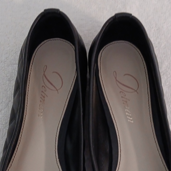 Delman ballet flats black quilt pattern w/ lace bow ties on shiny toe size 7-7.5 - Picture 8 of 11